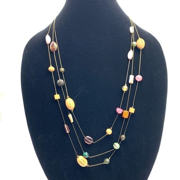 Lia Sophia Triple Strand Floating Bead Necklace - Gold/Multicolor, 27"L - Picture 1 of 8